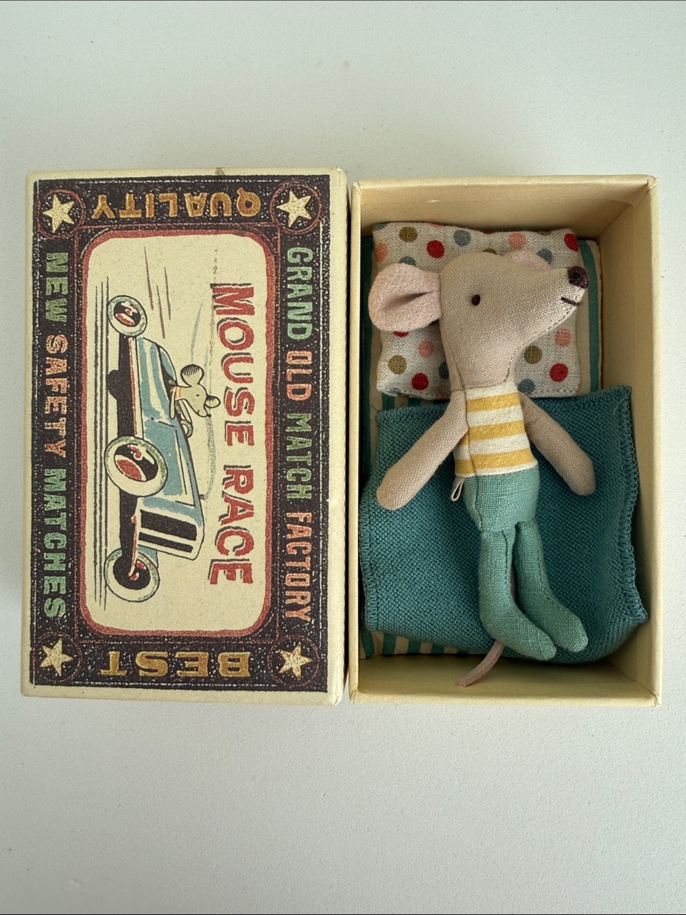 Maileg Little Brother Mouse (Yellow & Blue)